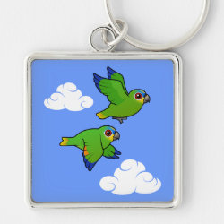 Orange-winged Parrots in Flight Premium Square Keychain