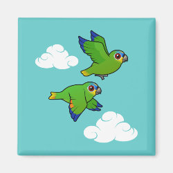 Orange-winged Parrots in Flight Square Magnet