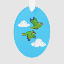 Orange-winged Parrots in Flight Oval Acrylic Ornament
