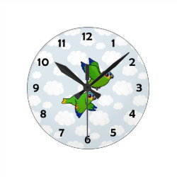 Orange-winged Parrots in Flight Medium Round Wall Clock