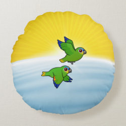 Orange-winged Parrots in Flight Round Throw Pillow (16