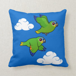 Orange-winged Parrots in Flight Cotton Throw Pillow