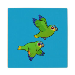 Orange-winged Parrots in Flight 4 Inch Wooden Coaster