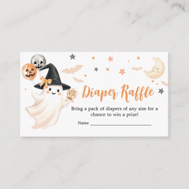 Orange Witch Ghost Little Boo Baby Diaper Raffle Enclosure Card (Front)