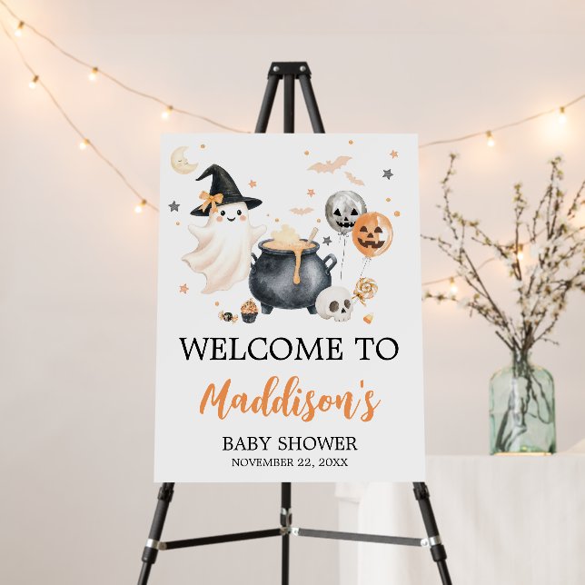 Orange Witch Ghost Little Boo Baby Welcome Sign (In Situ (Stand))