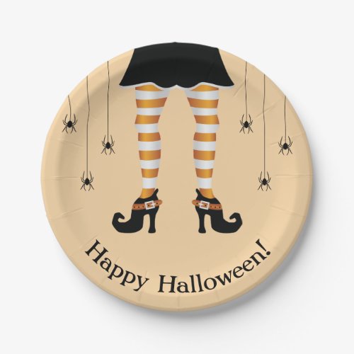 Orange Witch Legs And Spiders Happy Halloween Paper Plates