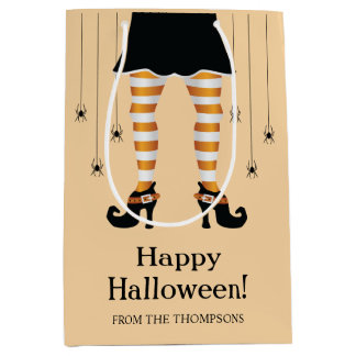 Orange Witch Legs And Spiders Happy Halloween Text Medium Gift Bag