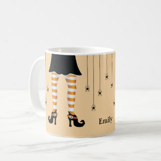 Orange Witch Legs And Spiders With Name Halloween Coffee Mug