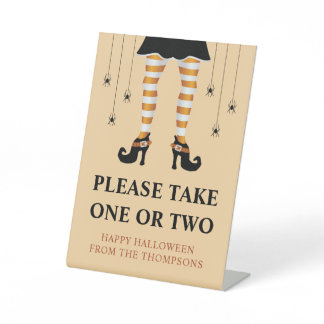 Orange Witch Legs Halloween Trick Or Treaters Note Pedestal Sign