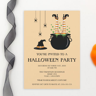 Orange Witch Legs In A Cauldron Halloween Party Invitation
