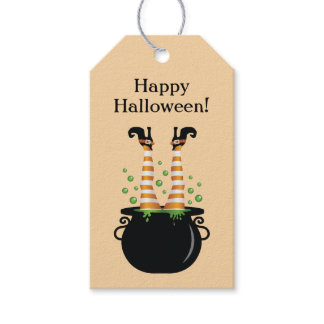 Orange Witch Legs In Witch's Brew Happy Halloween Gift Tags