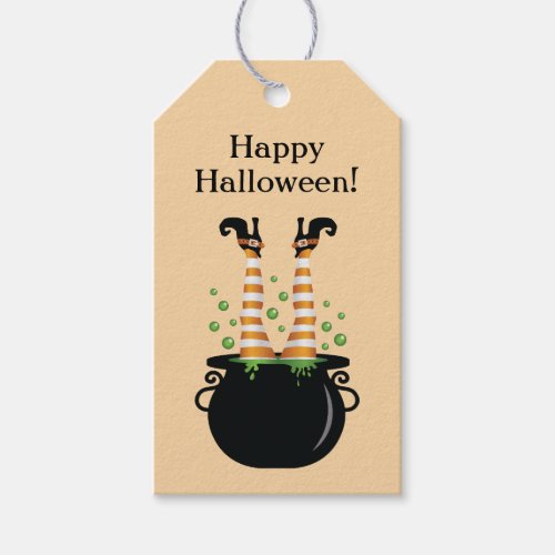 Orange Witch Legs In Witchs Brew Happy Halloween Gift Tags