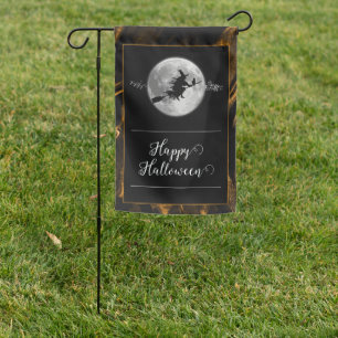 Orange Witch Silhouette Halloween Garden Flag