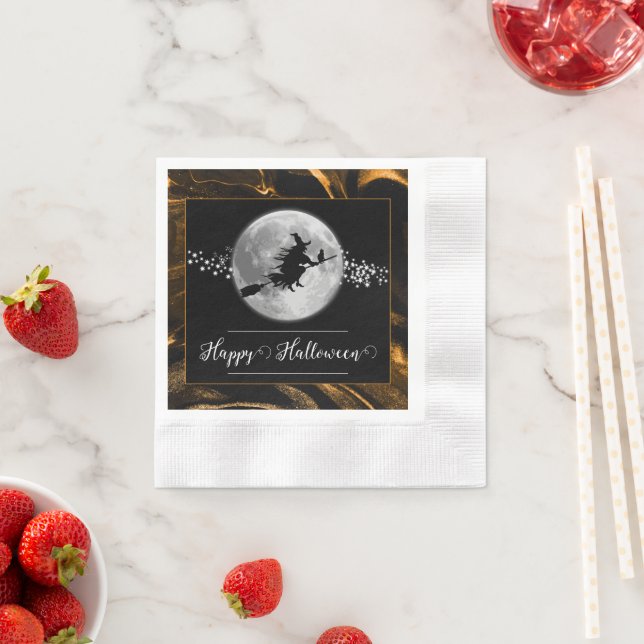 Orange Witch Silhouette Halloween Napkins (Insitu)