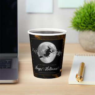 Orange Witch Silhouette Halloween Paper Cups