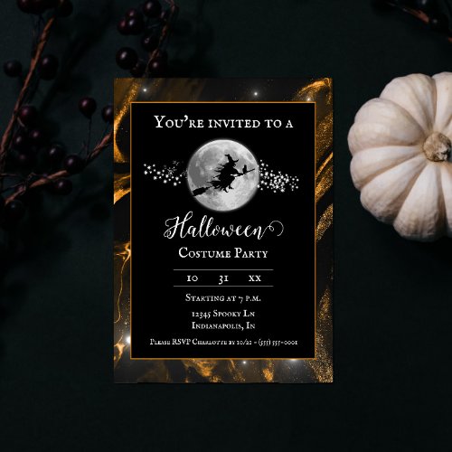 Orange Witch Silhouette Halloween Party Invitation