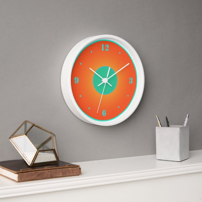 Orange with Aqua Green on White Background  Clock (Office)