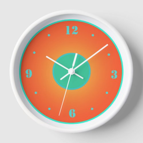 Orange with Aqua Green on White Background  Clock