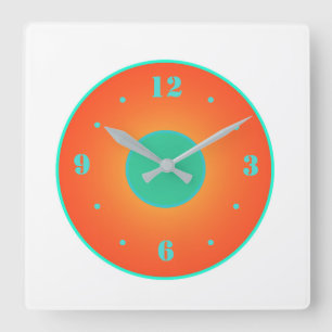 Orange with Aqua Green on White Background  Clock