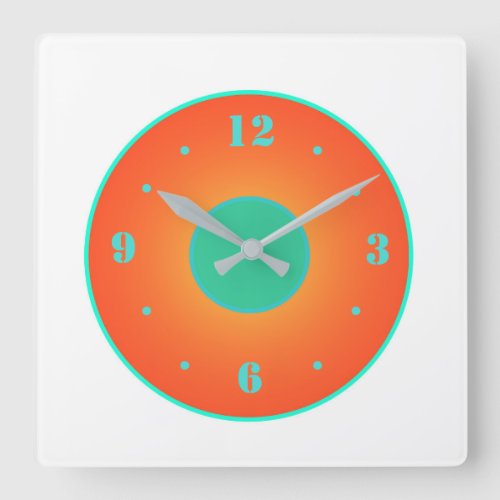Orange with Aqua Green on White Background  Clock