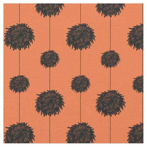 Orange with Black Pom Poms Cheerleader Pattern Fabric