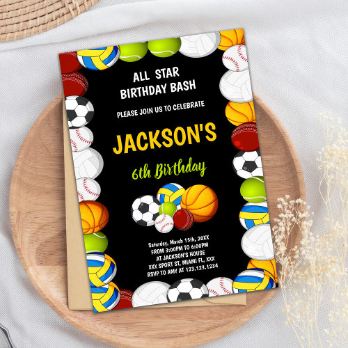 Orange with black Sports Birthday Invitations