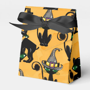 ORANGE WITH CUTE HALLOWEEN CATS GREEN EYES FAVOR BOXES