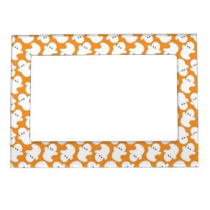 ORANGE WITH CUTE WHITE HALLOWEEN GHOSTS MAGNETIC FRAME