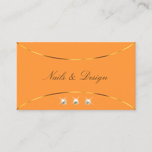 Orange with Gold Decor Border and Sparkle Diamonds Business Card