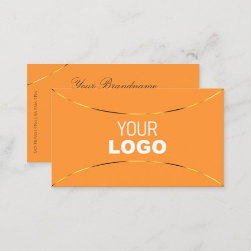 Orange with Gold Decor Borders and Logo Stylish Business Card