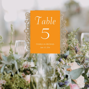 Orange with White Lettering Wedding Table Number
