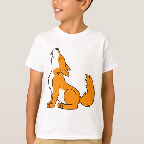 Orange Wolf Pup Howling T_Shirt