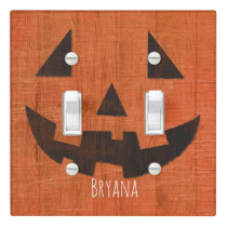 Orange Wooden Pumpkin Rustic Halloween Light Switch Cover