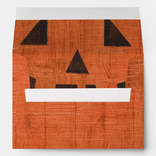 Orange Wooden Pumpkin Rustic Halloween Party Envelope (Back (Bottom))