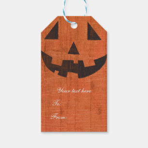 Orange Wooden Pumpkin Rustic Halloween Party Gift Tags