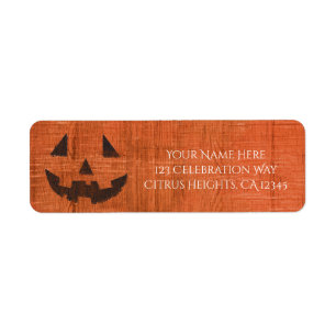 Orange Wooden Pumpkin Rustic Halloween Party Label
