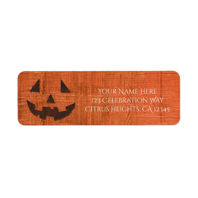 Orange Wooden Pumpkin Rustic Halloween Party Label (Front)