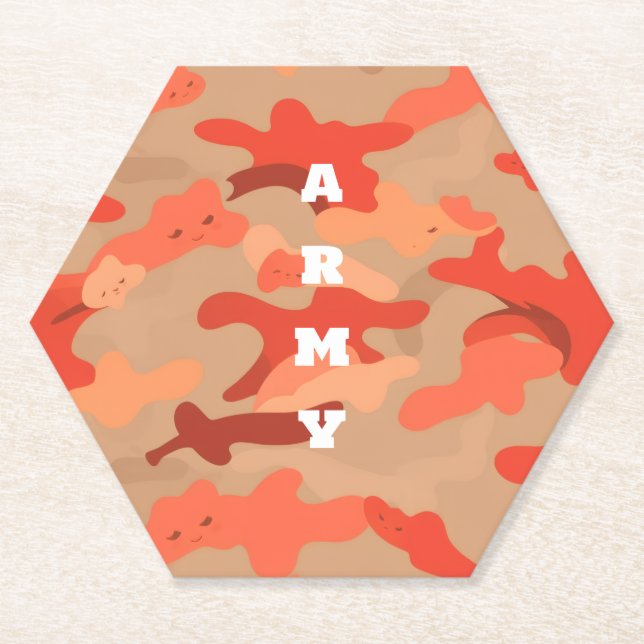 Orange Woodland Camo Paper Coaster (Front)