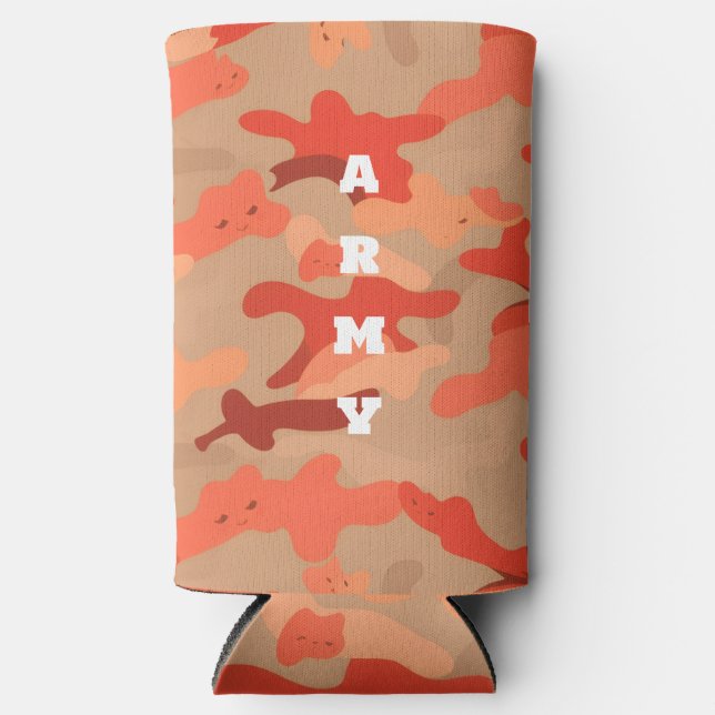 Orange Woodland Camo Seltzer Can Cooler (Front)