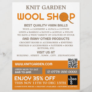 Orange Wool Shop Logo, Knitting Store, Yarn Store Flyer