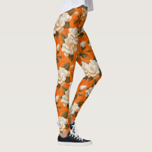 Orange Workout Wear Gardenias Floral Gift Ideas  Leggings