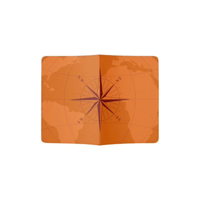 Orange World Map Custom Passport Holder (Opened)