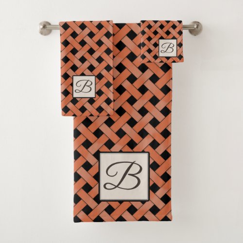 Orange Woven Rattan on Custom Color with Monogram Bath Towel Set