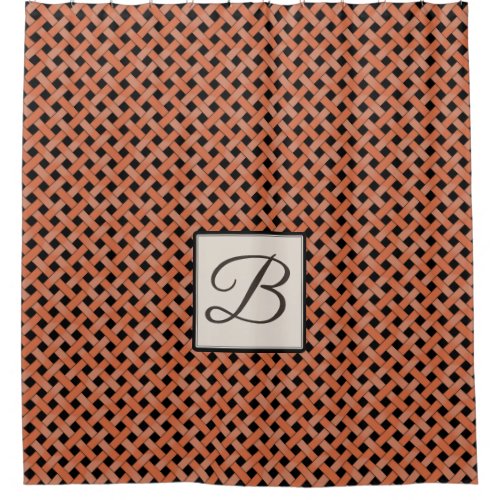 Orange Woven Rattan on Custom Color with Monogram Shower Curtain