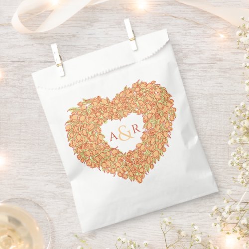 Orange wreath heart tulip monogram wedding favor bag