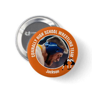 Orange Wrestling Team Photo High School Wrestler Button