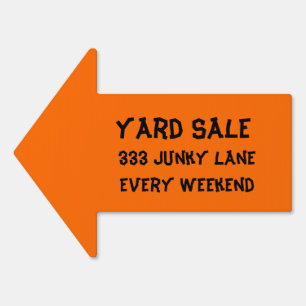 Orange Yard Sale with Your Address Arrow Shape Sign