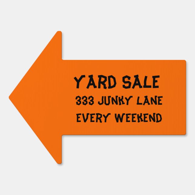 Orange Yard Sale with Your Address Arrow Shape Sign (Front)