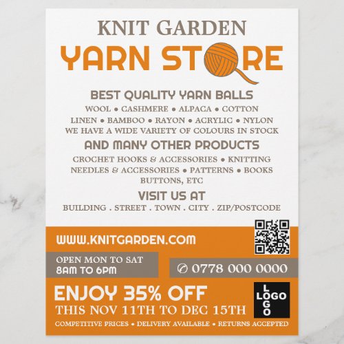 Orange Yarn Store Logo Knitting Store Yarn Store Flyer