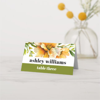 Orange yelllow rhododendron flowers wedding place card